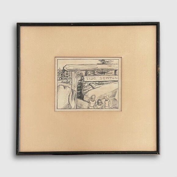 Vintage Sketch Drawing Artwork Framed Signed Camp Woods Lake M.DREYFOSS 14x13 - Picture 1 of 5